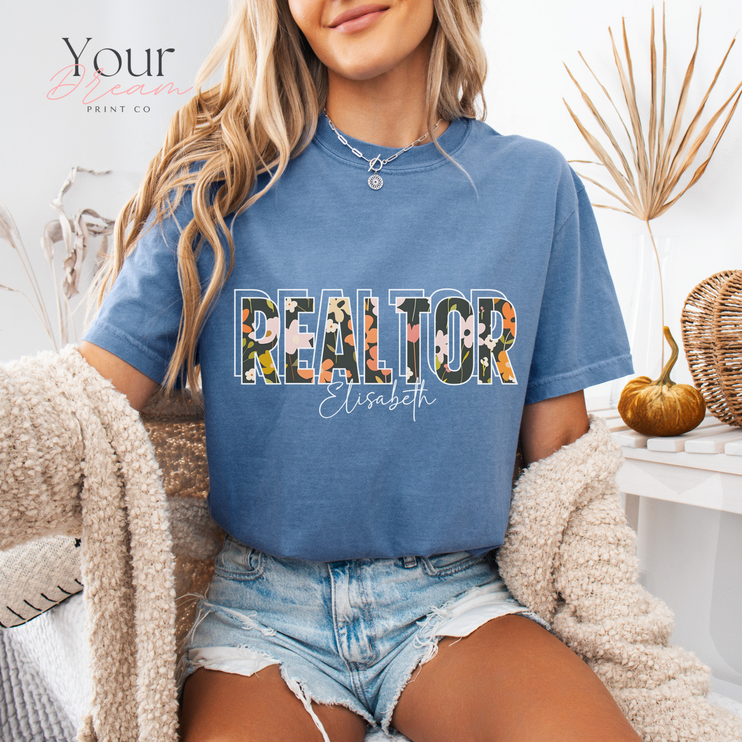 Personalized Realtor Autumn T-Shirt – Fall Leaves Design – Custom Real Estate Agent Tee