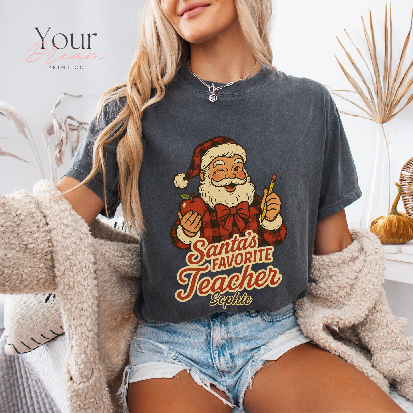 Personalized Santa’s Favorite Teacher Shirt • Custom Name Christmas Teacher Sweatshirt • Holiday Teacher Gift